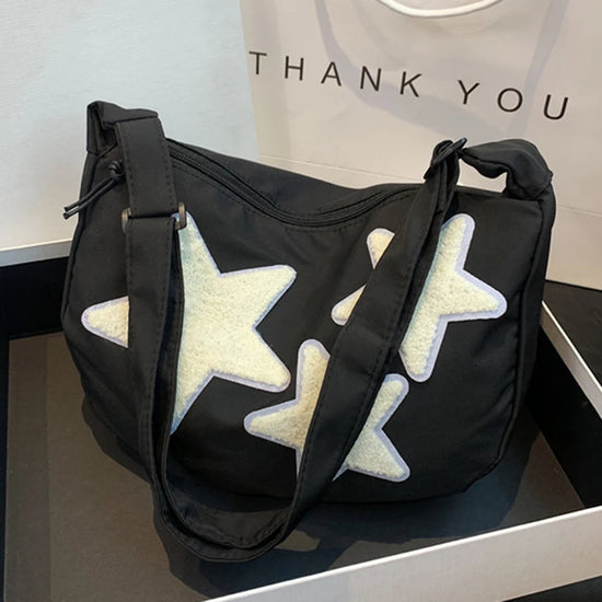 Women Canvas Messenger Bag Versatile Y2k Hobo Bag Adjustable Strap Crossbody Sling Bag Pentagram Satchel Bag Student Book Bag
